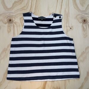 Sunday in Brooklyn Navy White Striped Button Shoulder Sleeveless Top XL OT10798